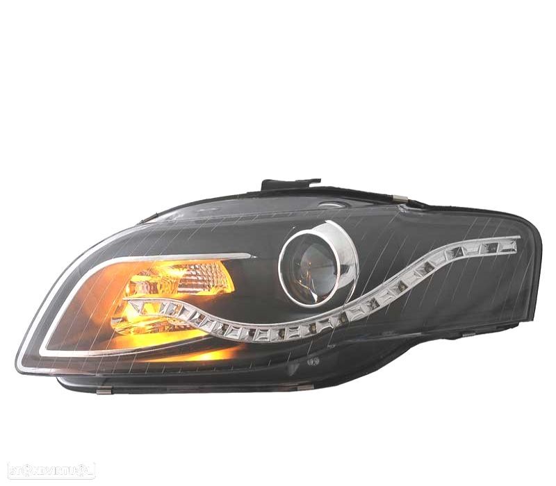 FARÓIS COM LUZ DIURNA LED AUDI A4 B7 04-07 FUNDO PRETO - 2