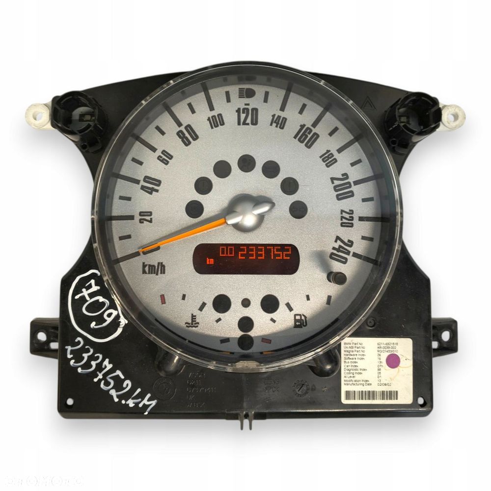 LICZNIK ZEGARY 6921518 Mini Cooper R50 R52 R53 1.6 16V benzyna 233 752km - 6