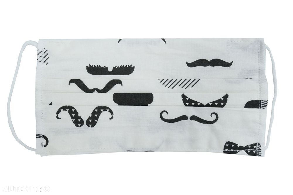 Pachet 5 masti de protectie albe cu mustati cu pliuri din bumbac 100% - 2