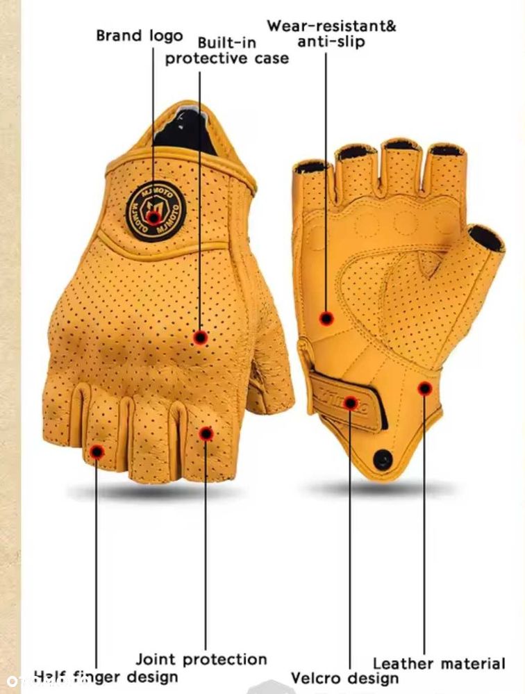 Rękawice skórzane motocyklowe bez palcy brąz - 4