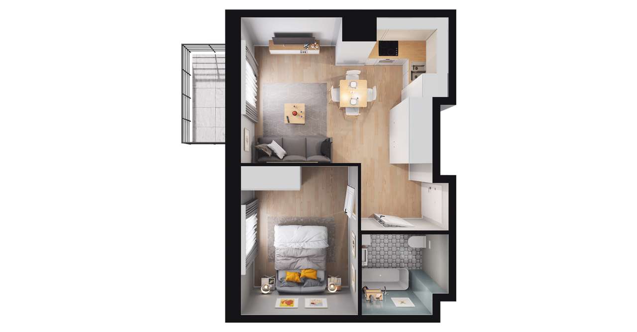 2-pokojowe mieszkanie 36m2 + balkon - Pełny obrazek: 2/12