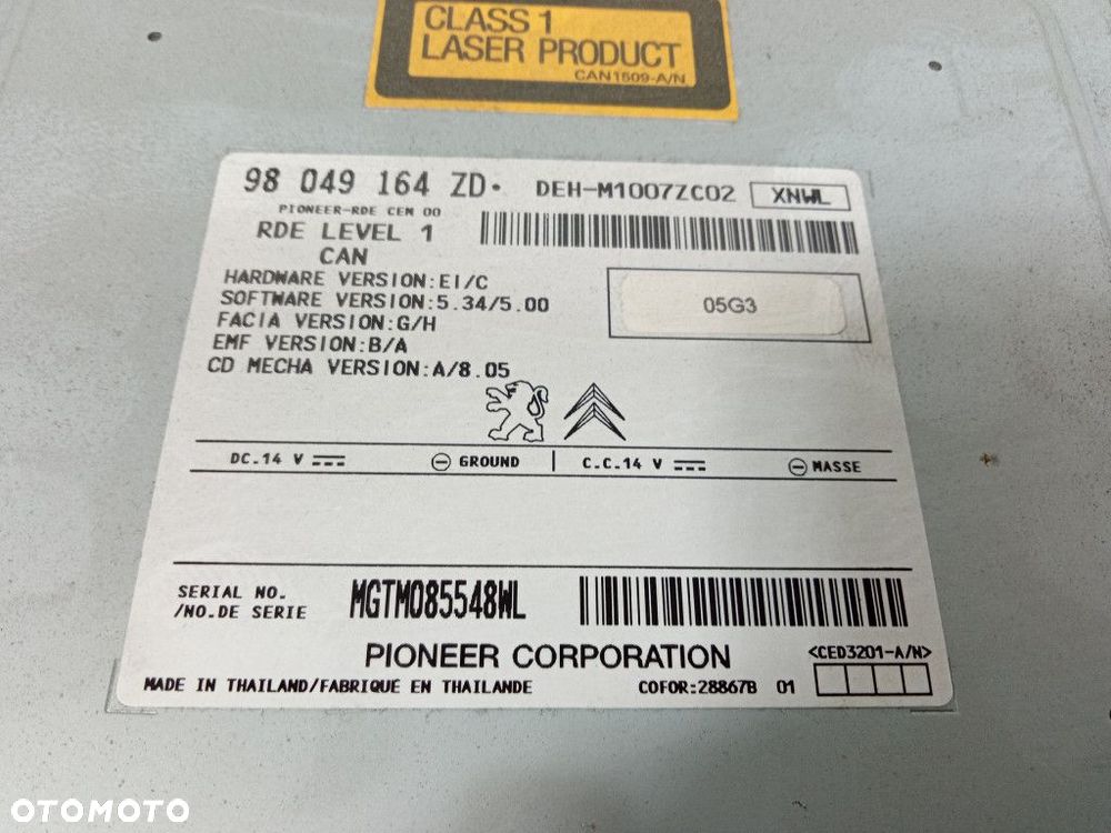 PEUGEOT 301 RADIO CD MP3 AUX FABRYCZNE 98049164ZD - 2