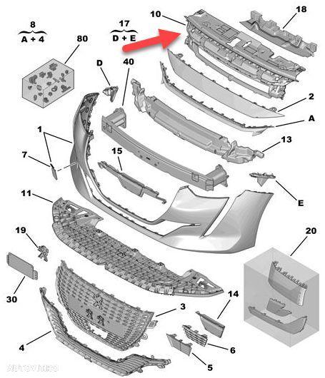 Ornament fixare superioara panou fata Peugeot 208, 06.2019-, plastic - 2