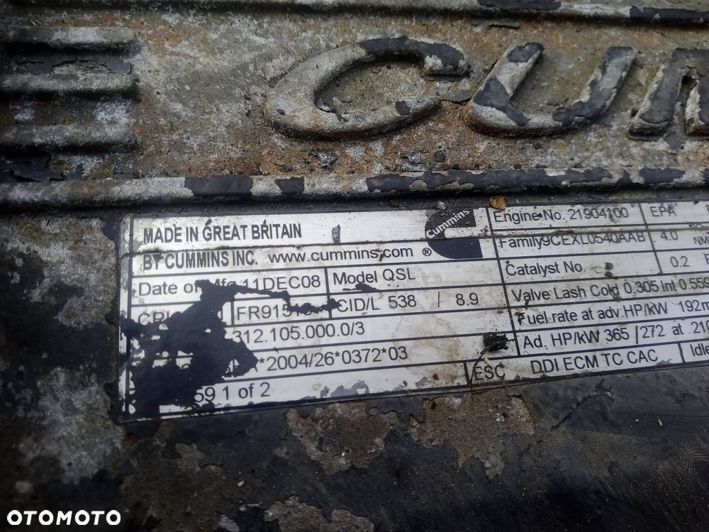 SILNIK CUMMINS QSL9 8.9 L RATRAK KASSBOHRER PISTENBULLY 400 - 12