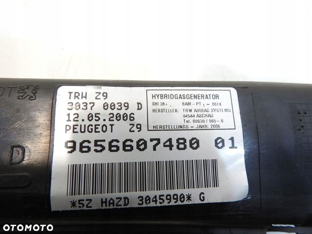 KURTYNA AIRBAG AIR BAG LEWA PEUGEOT 607 9656607480 - 5
