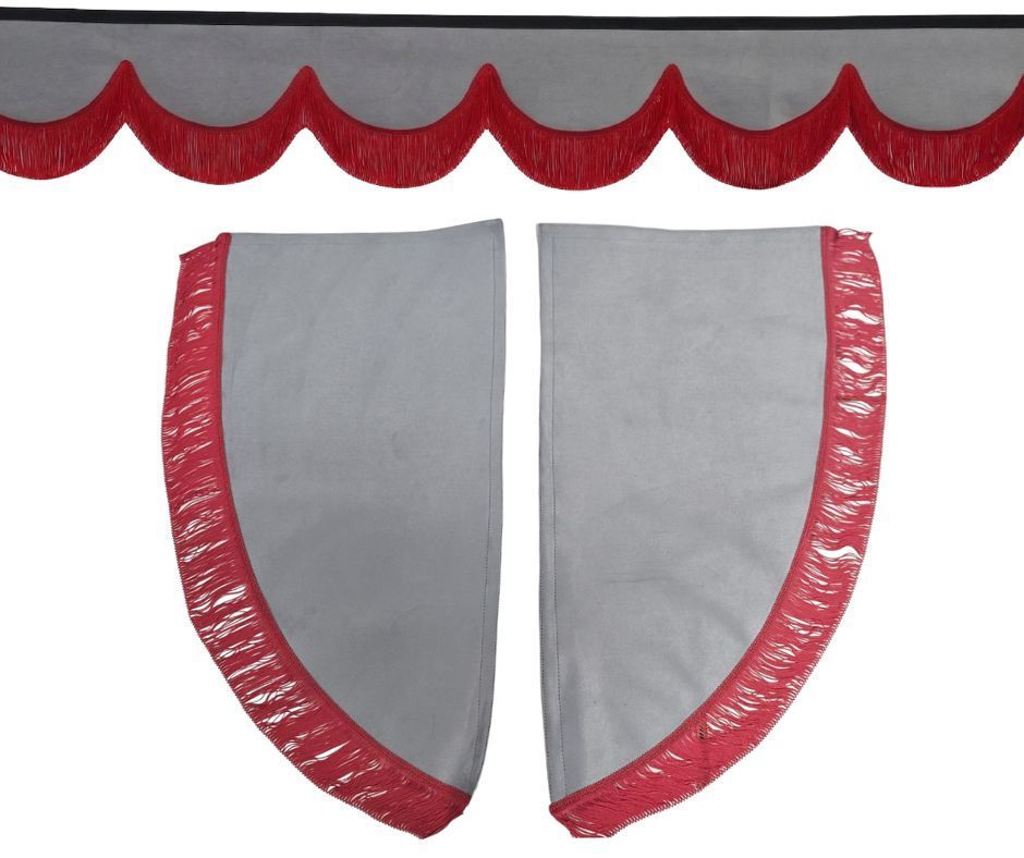 ZASŁONY BOCZNE + FALBANA TIR - materiał: NUBUCK + Frędzle Czerwone - 1