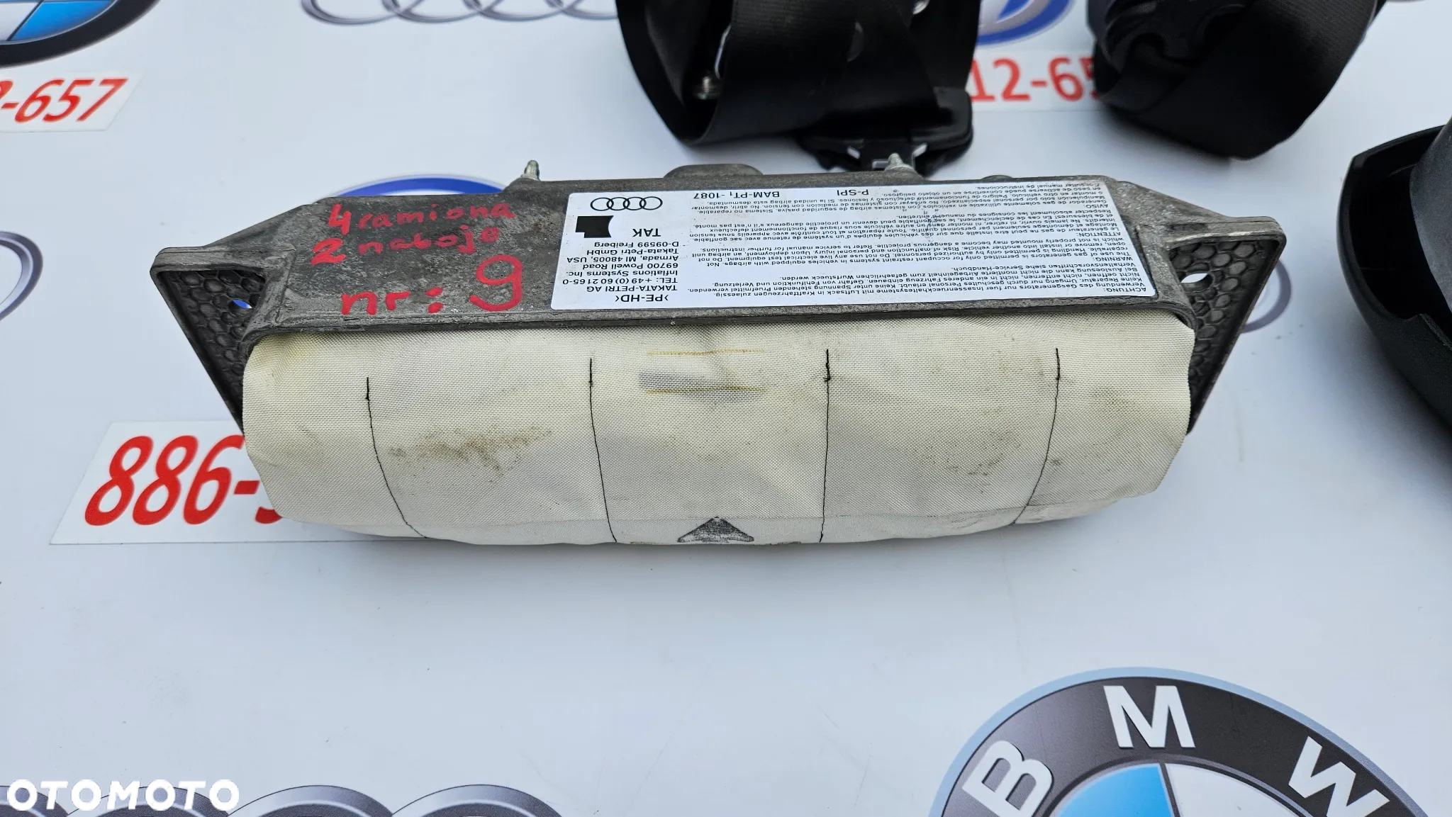Audi A4 B7 Poduszka kierownicy 4 ramiona Czarna Airbag pasażera Pasy prawy i lewy - 7