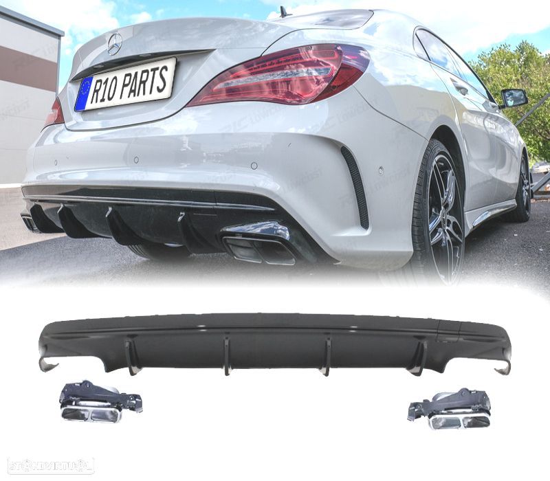 DIFUSOR MERCEDES CLA C117 13-16 LOOK AMG CLA45 PRETO + PONTEIRAS DE ESCAPE - 1