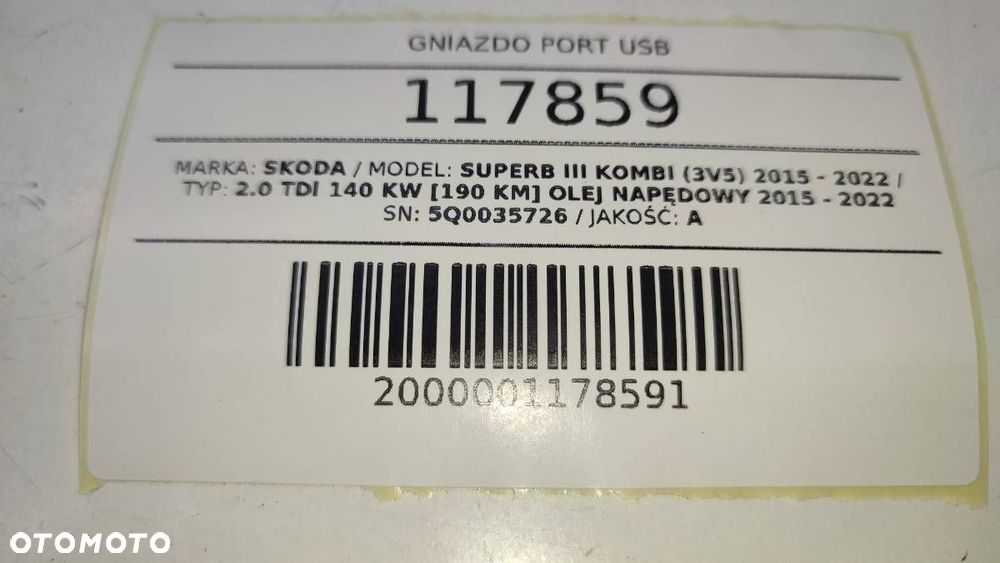 GNIAZDO PORT USB SKODA SUPERB III 5Q0035726 - 5
