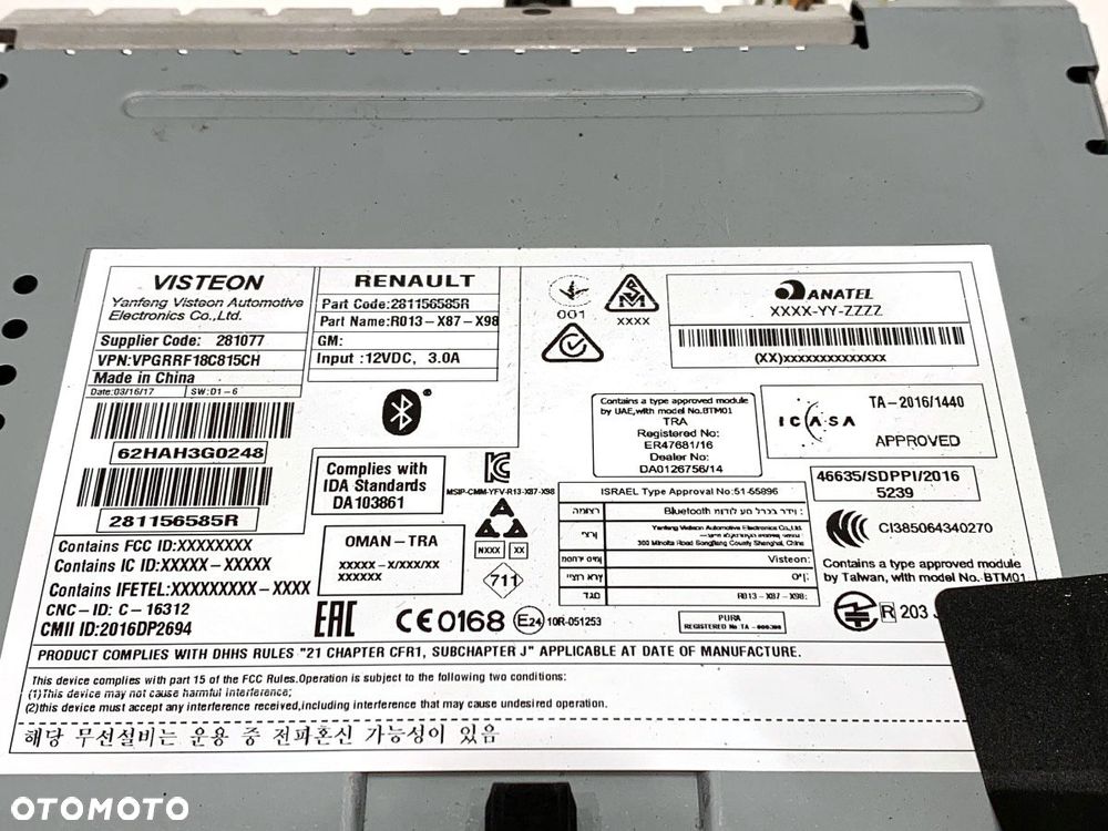 RADIO  RENAULT CAPTUR I (J5_, H5_) 2013 - 2022 0.9 TCe 90 66 kW [90 KM] benzyna 2013 - 2022 - 6
