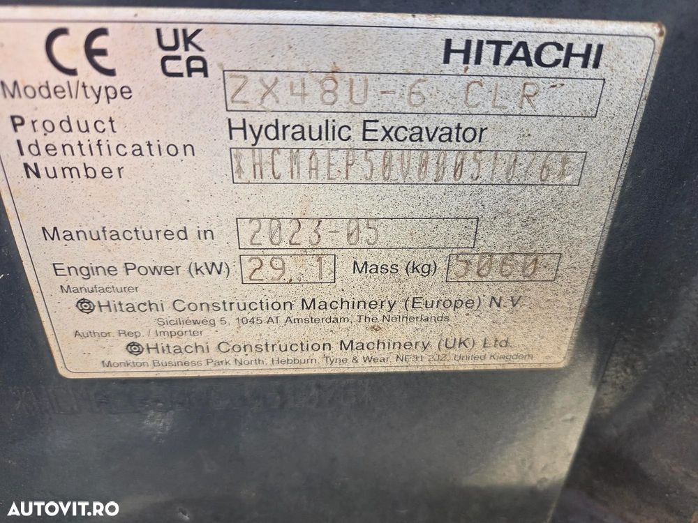 Hitachi ZX48U-6, 2023, 2.658t, 5 TONE, CUPLA RAPIDA+3 CUPE NOI, inst picon pe brate, lama nivelare, ad sapare 4m, ridica 3t, latime 2m, antifurt, aer cond, produs in JAPONIA, posibilitate leasing 4 ani, PROMOTIE 39.500 EUR+tva - 4