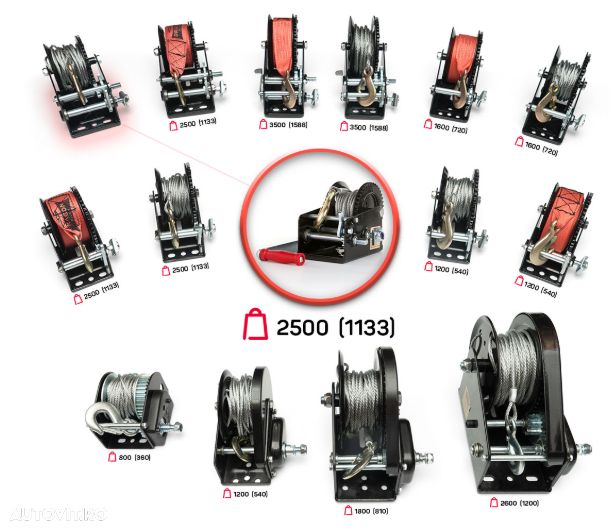 troliu manual profesional cablu 17m, 2600 lbs(trage 1200kg) - 7