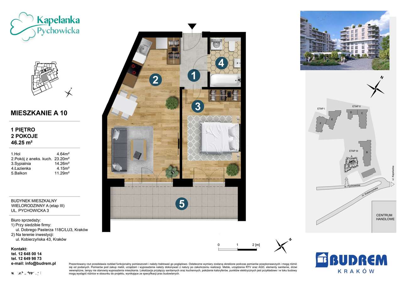 2-pokojowe mieszkanie 46m2 + balkon - Pełny obrazek: 2/24