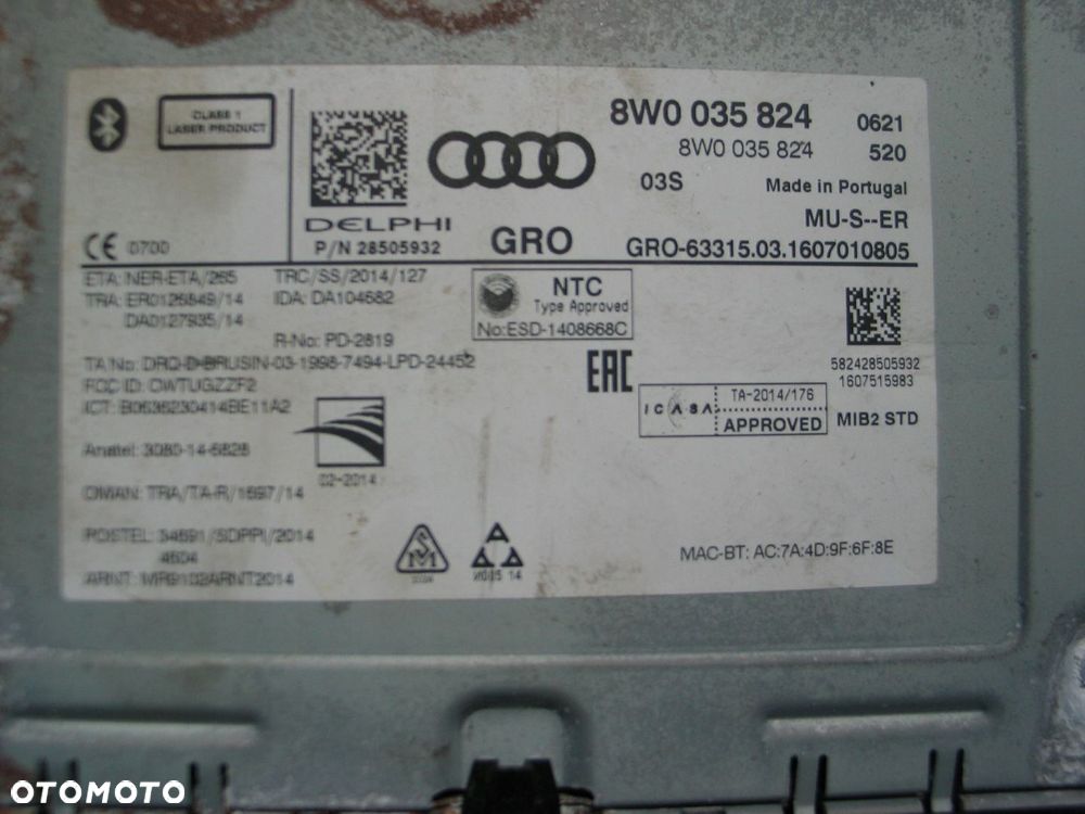 czytnik kart nawigacji MMI audi A4 B9 A4 8W Q5 8W0035824 - 7