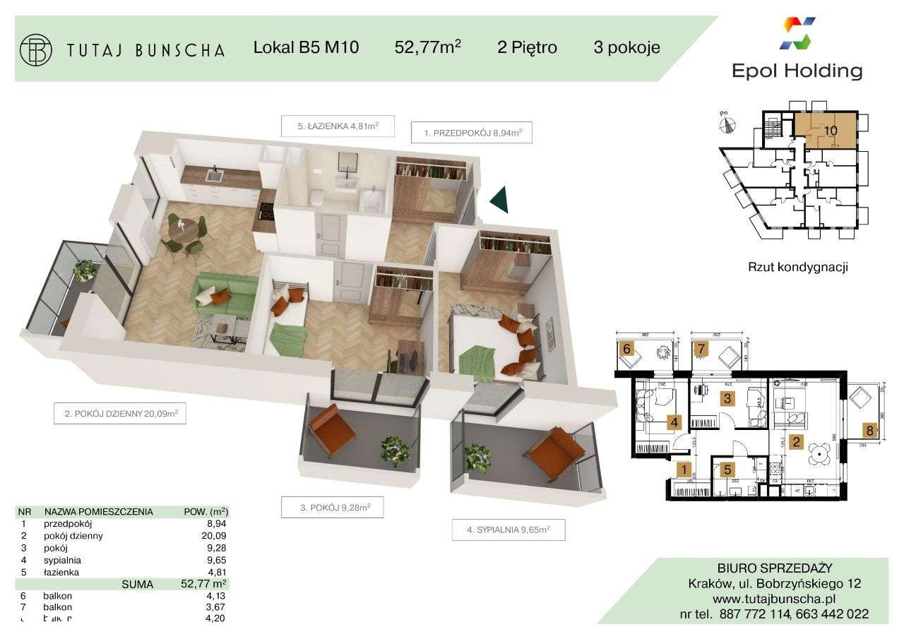3-pokojowe mieszkanie 52 m2 + 3 balkony 4 i 3 i 4 m2, Bezpośrednio