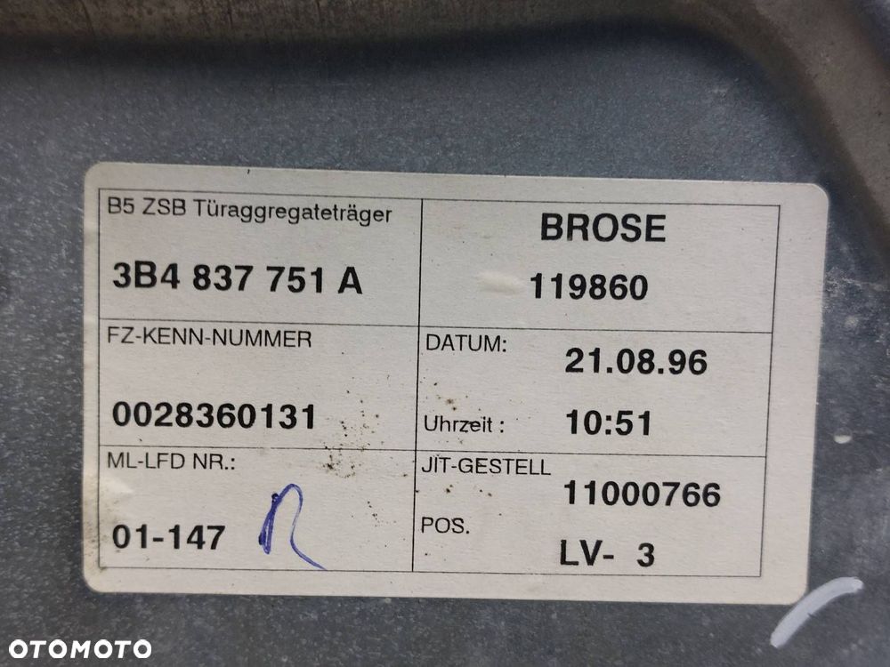 MECHANIZM PODNOŚNIK SZYBY LEWY PRZÓD ELEKTRYCZNY VOLKSWAGEN PASSAT B5 - 2
