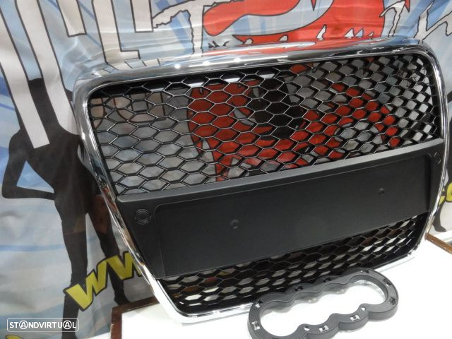 Grelha frontal Audi A6 C6 04-11 com aro cromado RS LOOK com suporte para símbolo - 8
