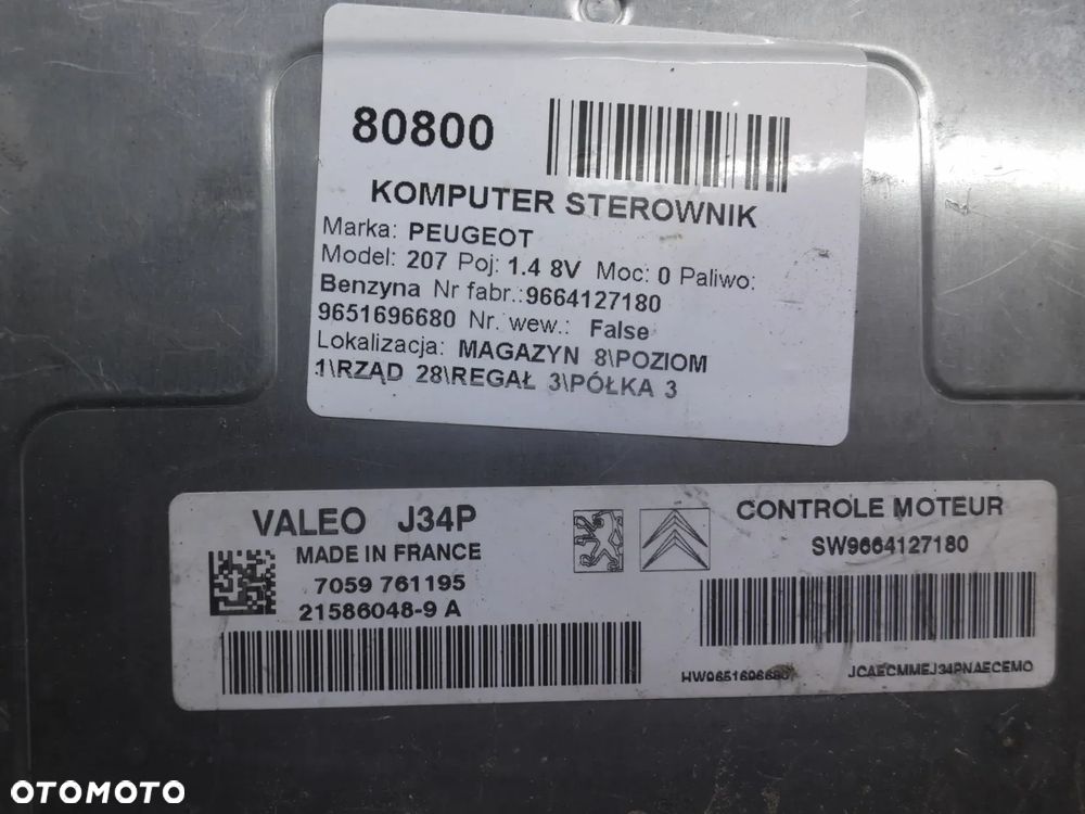 CITROEN C3 I 1.4 8V KOMPUTER STEROWNIK SILNIKA 9664127180 - 3