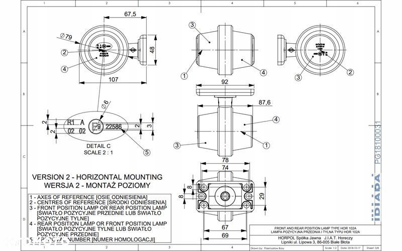 LAMPA OBRYSOWA LED OLD SCHOOL KRÓTKA POMARAŃCZOWO - CZERWONA 12/24V - 7