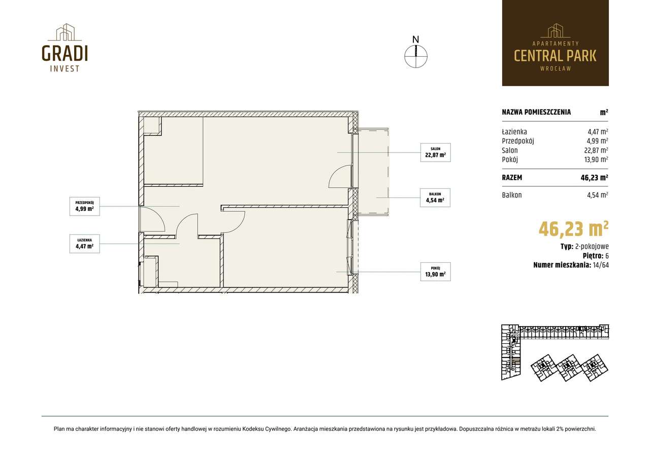 2-pokojowe mieszkanie 46m2 + balkon - Pełny obrazek: 2/21