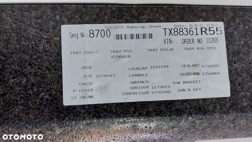 styropian wkład bagażnika mini r55 6795818 - 6