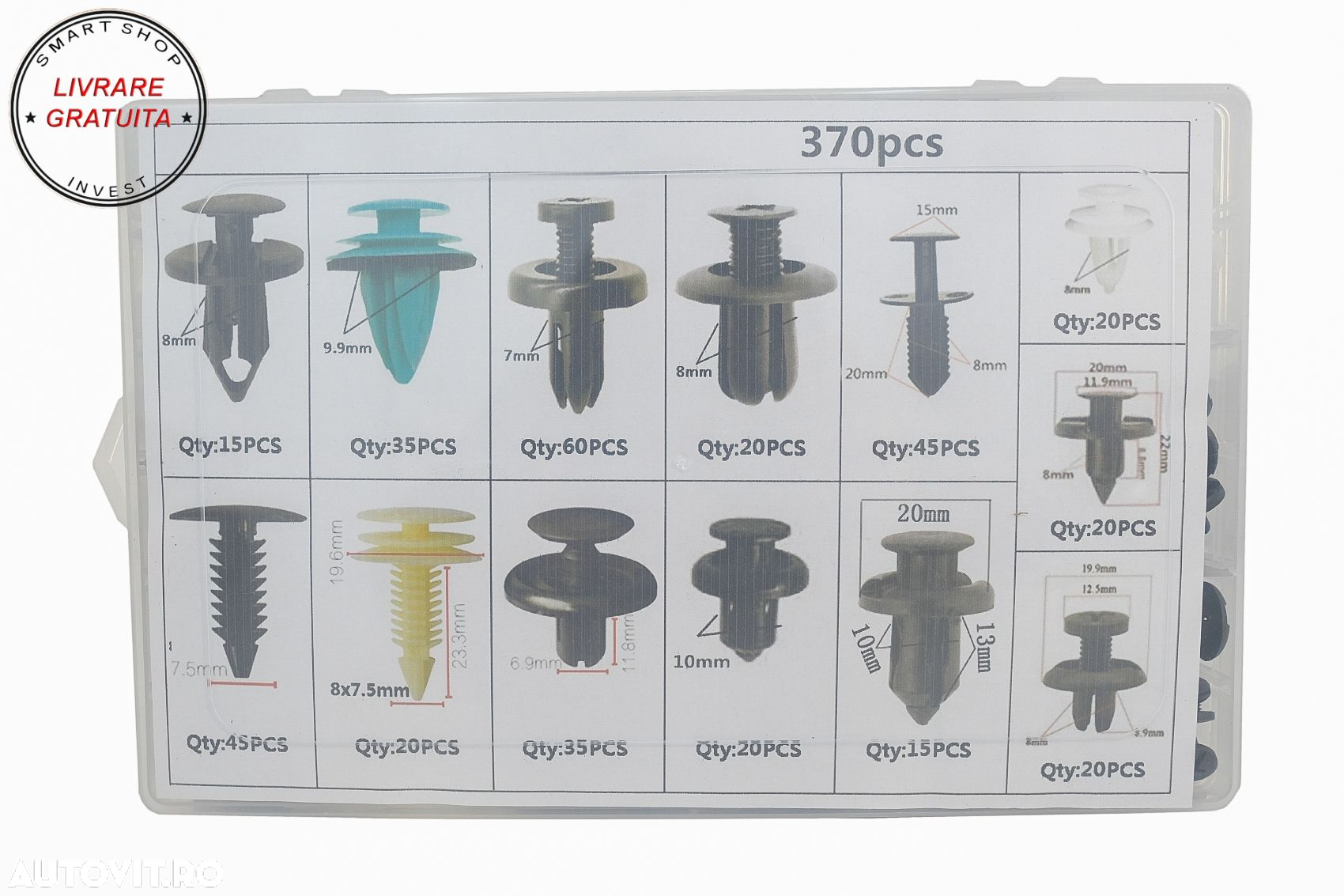 Set 370 Piese Cleme de Fixare Protectie Clipsuri Auto- livrare gratuita - 2