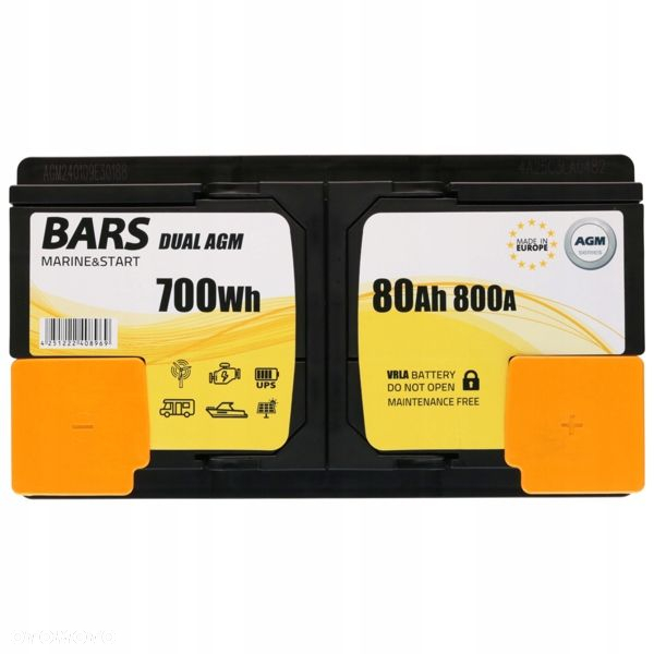 Akumulator Bars Dual Purpose AGM Deep Cycle 80Ah 800A 700Wh L4 P - 21 kg - 4