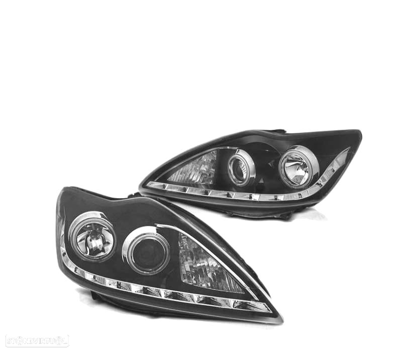 FARÓIS LED DAYLIGHT LED PARA FORD FOCUS II ANGEL EYES CCFL 02.2008 2010 BLACK PRETO - 2