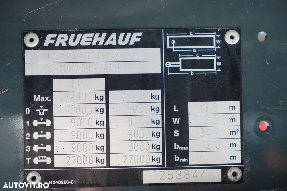 Fruehauf / SEMIREMORCĂ CU PRELATĂ (CURTAINSIDER) / STANDARD / PODEA REZISTENTĂ (HEAVY-DUTY) / AXĂ RIDICABILĂ / - 34