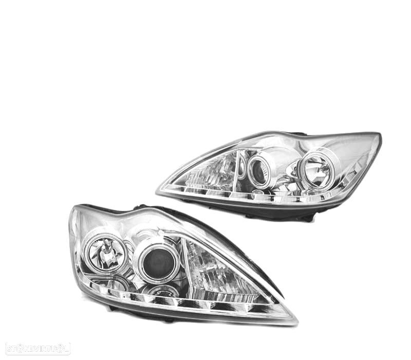 FARÓIS ANGEL EYES CCFL PARA FORD FOCUS II 08-10 CHROME CROMADO - 1