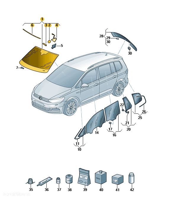 Szyba czołowa przednia podgrzewana Volkswagen Touran 2016-2024