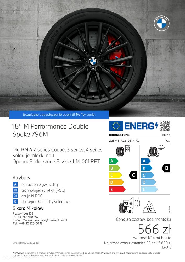 Oferta -25% Koła zimowe BMW Seria 2/3/4 (G20/G21/G22/G23/G42) M Performance Double Spoke 796M jet black matt alloy casted - 2