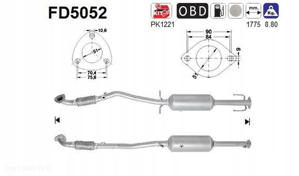 As Fd5052 Filtr sadzy Filtr Cząstek Stałych Dpf Opel Astra J 1,7cdti E