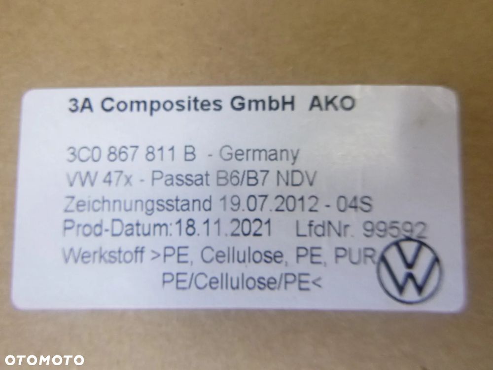 Izolacja akustyczna dachu Volkswagen Passat OE 3C0867811B wygłuszenie - 2