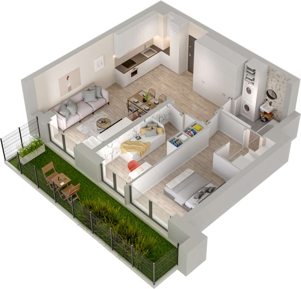 1.M.02 | 61,28 m² | 3 pokoje z ogródkiem | Krzyki- Gaj
