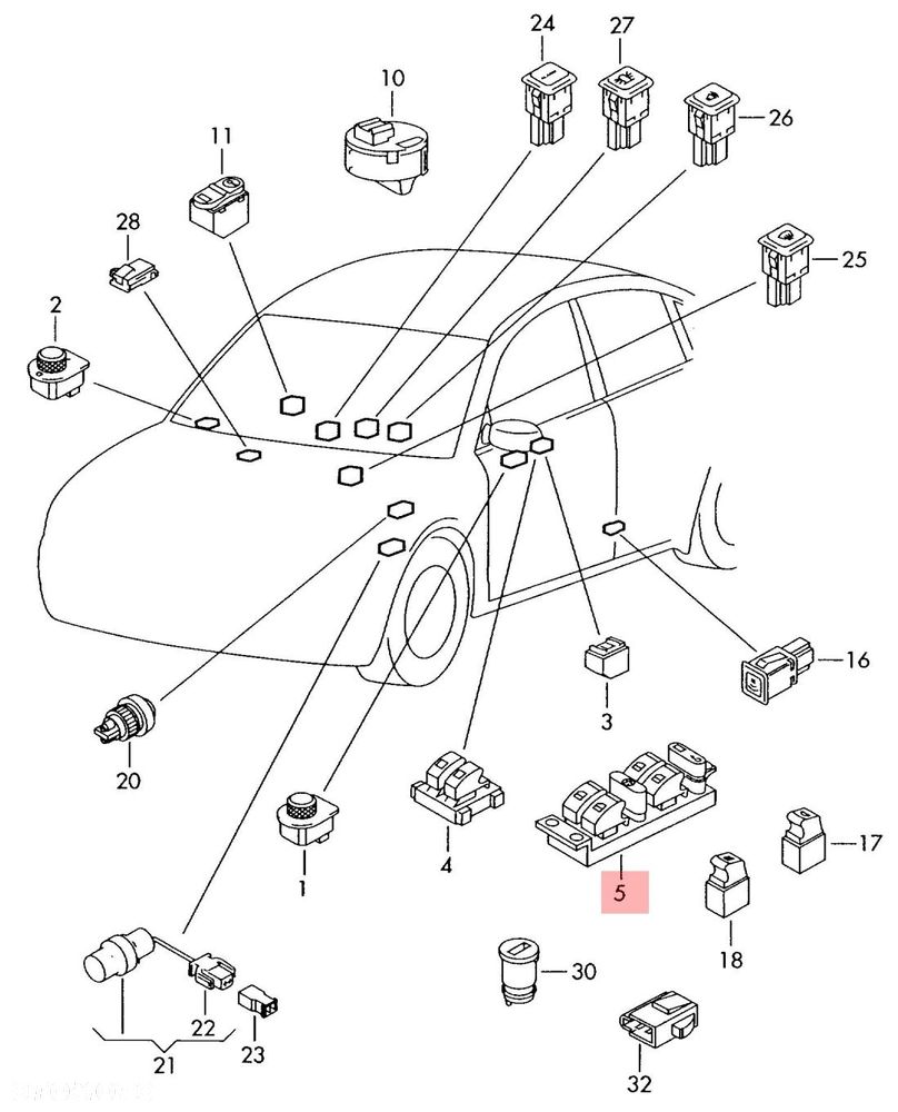 PANEL PRZYCISKI SZYB LEWY PRZÓD VW GOLF IV 1J4959857D - 2