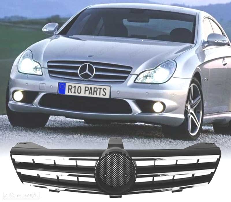 GRELHA FRONTAL SPORT AMG MERCEDES CLS W219 04-10 CROMADA PRETA - 1