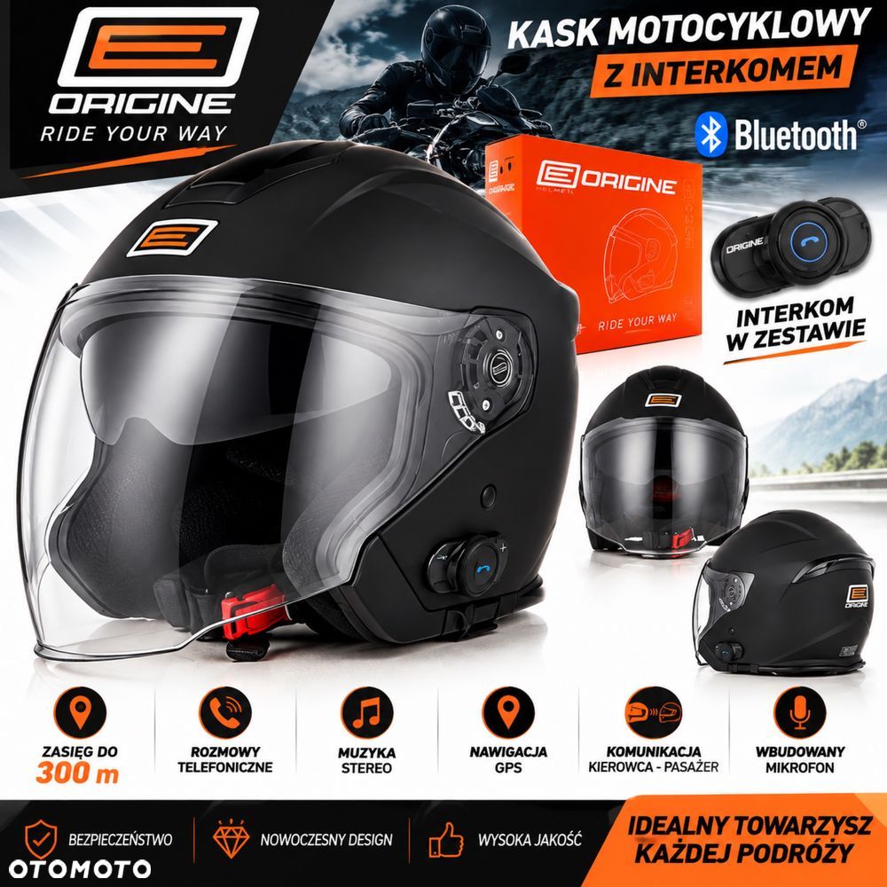 KASK otwarty + Intercom Mikrofon  ORIGINE Palio Słuchawka Bluetooth Czarny MAT Jet XL - 2