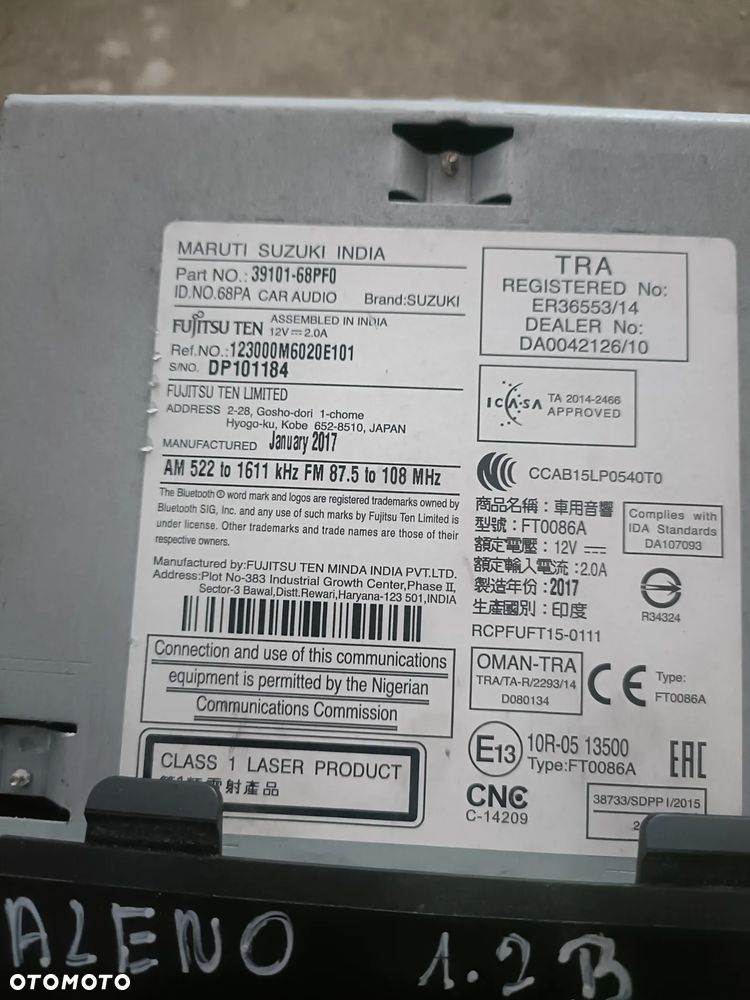 SUZUKI BALENO II 15- RADIO RADIOODTWARZACZ WYŚWIETLACZ CB BLUETOOTH 39101-68PF0 + - 3