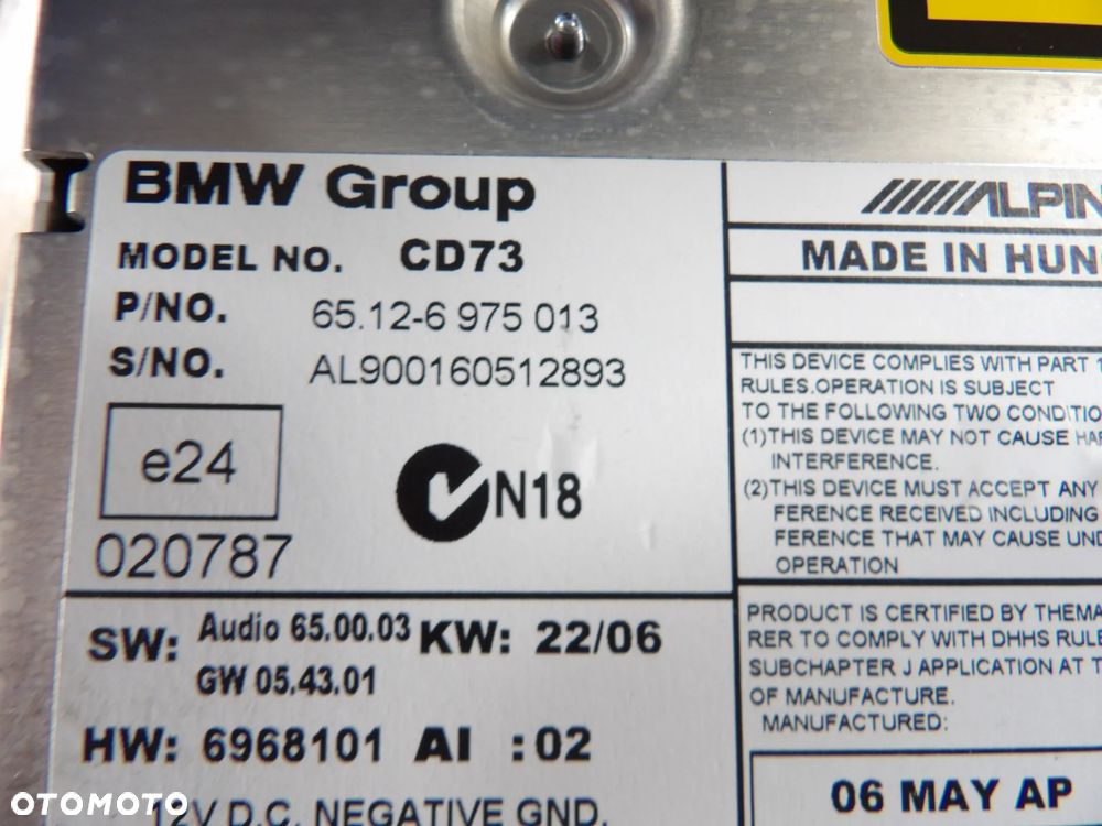 BMW - E90,E91 - RADIOODTWARZACZ CD - ALPINE - ORYGINAŁ - 6975013 - 3