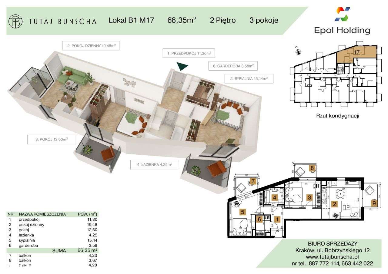 3-pokojowe mieszkanie 66 m2 + 3 balkony, Bezpośrednio