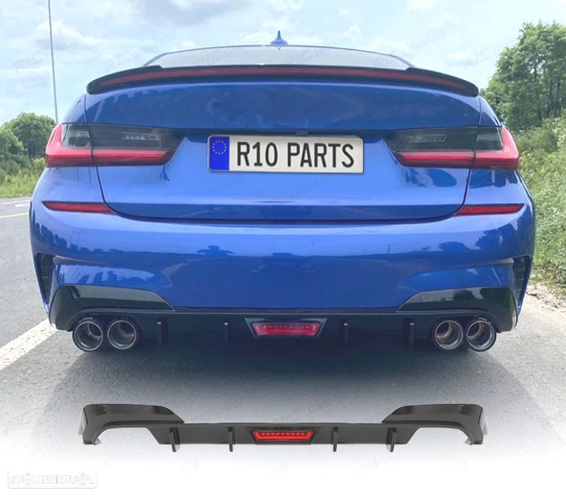 DIFUSOR BMW G20 19-22 ASPECTO M PERFORMANCE PRETO BRILHANTE + LUZ DE TRAVAGEM - 1