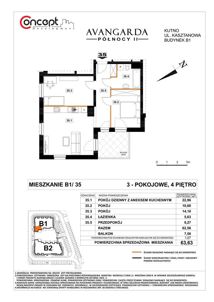 Mieszkanie 3-pokojowe, 63,63 m2 | B1/35 - Pełny obrazek: 2/10