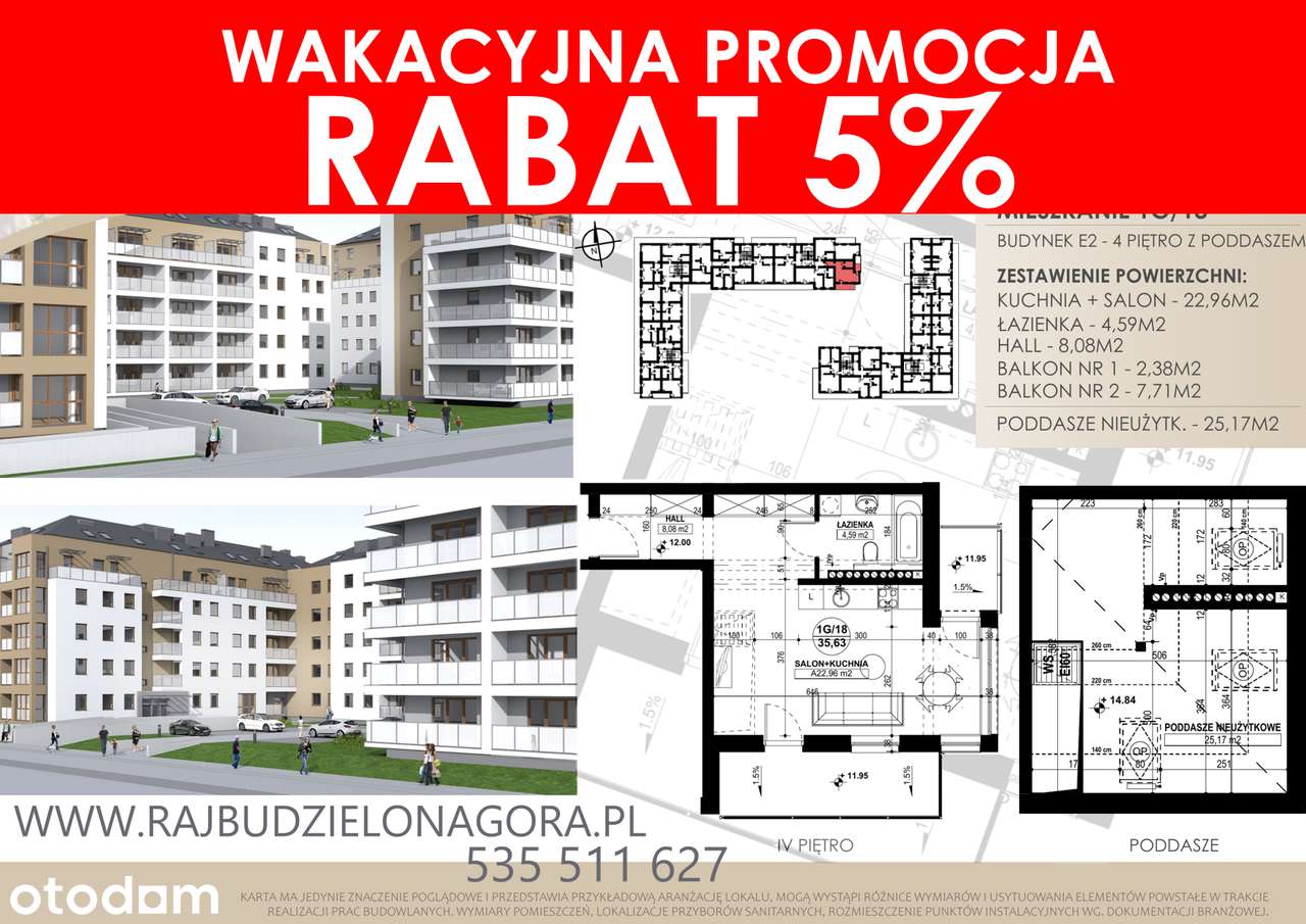 RABAT-Mieszkanie położone na IVp. wraz z dwoma balkonami i poddaszem