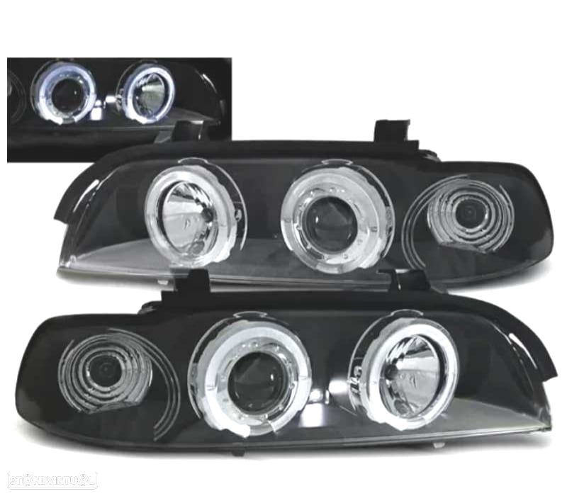 FARÓIS BMW E39 95-00 ANGEL EYES CCFL FUNDO NEGRO - 1