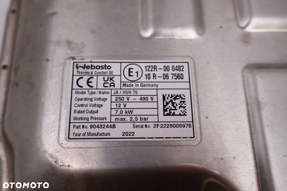 JEEP WRANGLER JL CHRYSLER PACIFICA PODGRZEWACZ BATERII WEBASTO 68443445AC, 122R-000482, 9043244B - 6