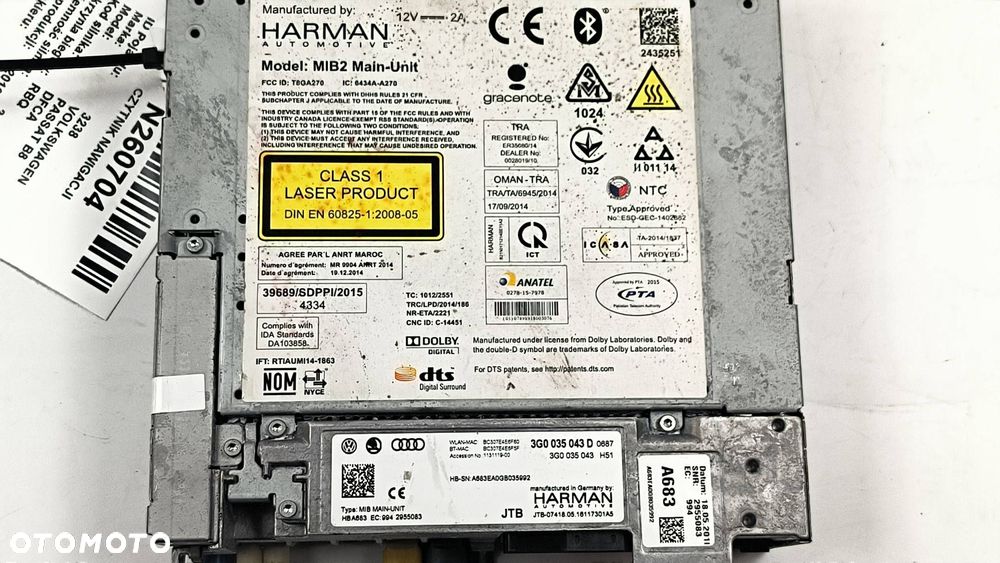 CZYTNIK NAWIGACJI VOLKSWAGEN PASSAT B8 3G0035043D - 3