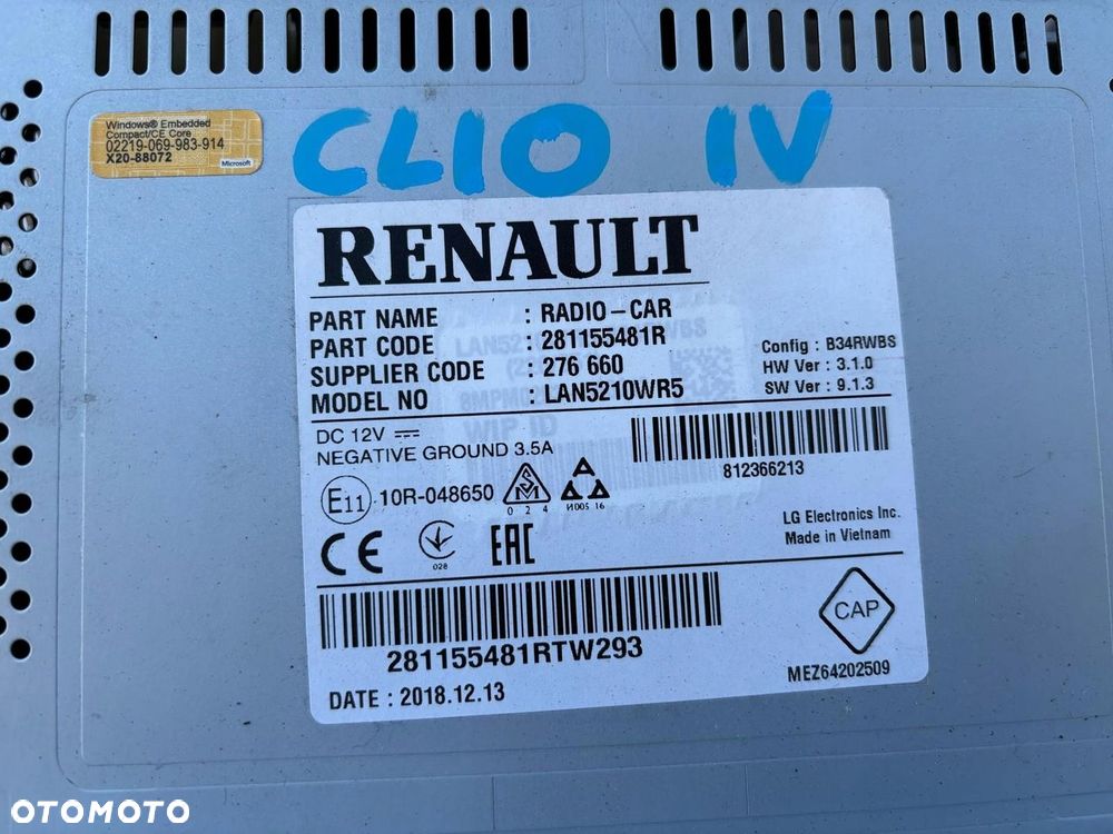 RENAULT CLIO IV NAWIGACJA RADIO EKRAN 281155481R - 3