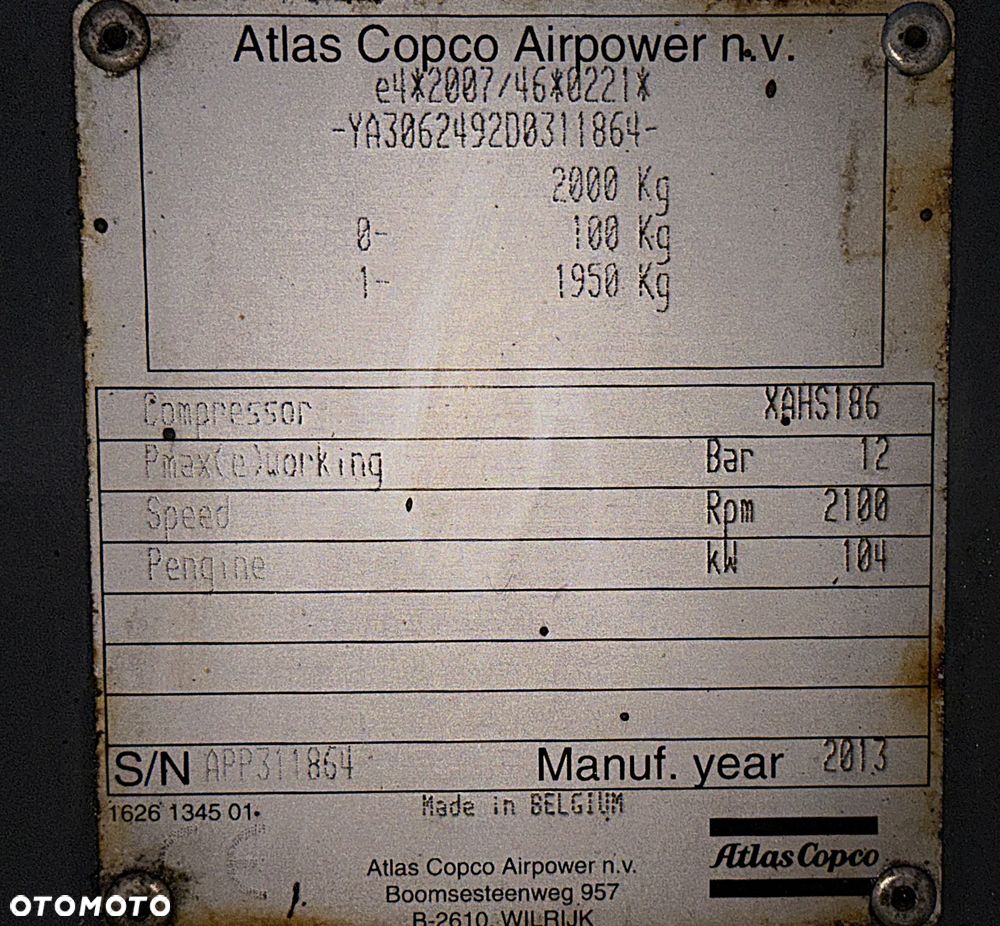 Atlas Copco XAHS 186 Kompresor Śrubowy sprężarka 11 m3. Regulacja ciśnienia bar 10. Chłodnica Cyklonowa Osuszacz! Silnik DEUTZ 150 KM. Potężna moc. 2014 rok 2173 mtg. Sprowadzony z Norwegii! Dokumenty do Rejestracji jako pojazd. Maszyna jak Nowa z Salonu!! - 21