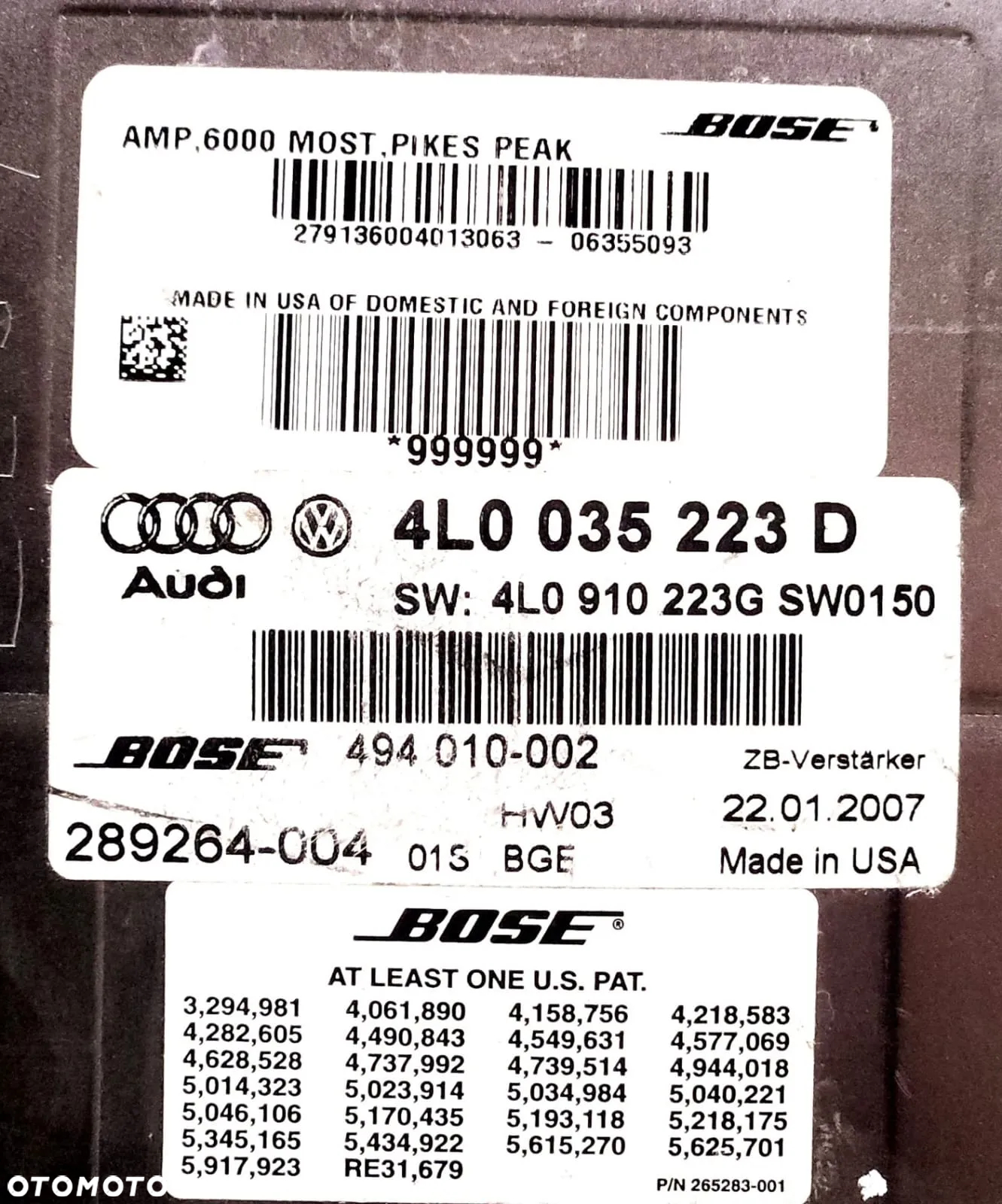 WZMACNIACZ BOSE AUDIO MUZYKI RADIA AUDI Q7 4L 4L0035223D - 3